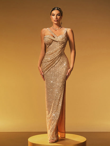 Glein Sleeveless Sequin Split Maxi Dress