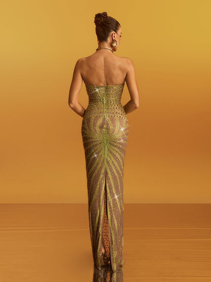Gneissa Strapless Diamond Split Maxi Dress