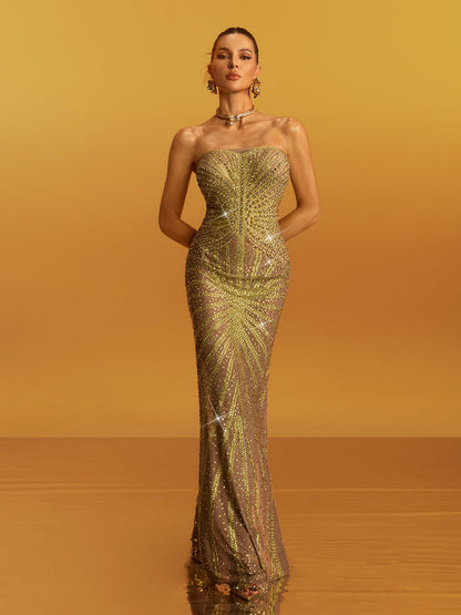 Gneissa Strapless Diamond Split Maxi Dress