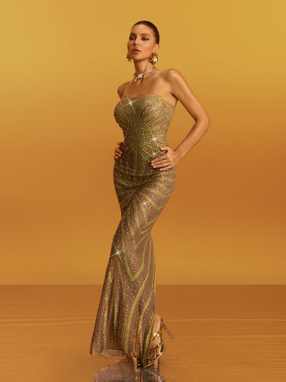 Gneissa Strapless Diamond Split Maxi Dress