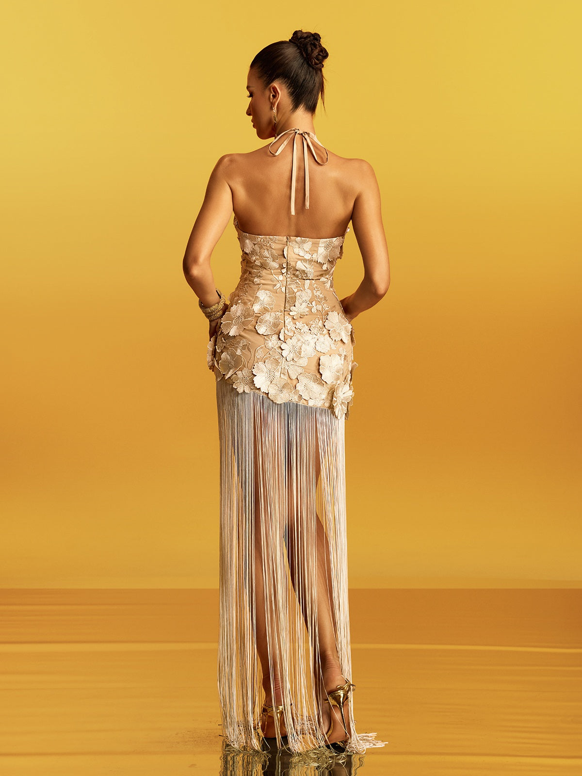 Gorgona Flower Embroidered Fringe Dress
