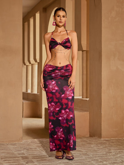 Gorix Chain Printed Dress In Purple