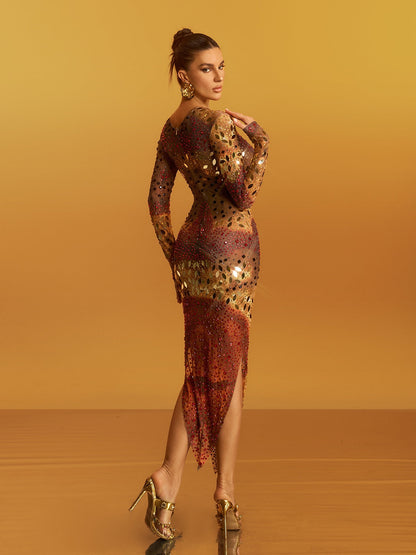 Rosstef Ombre Rhinestone Acrylic Midi Gömlek