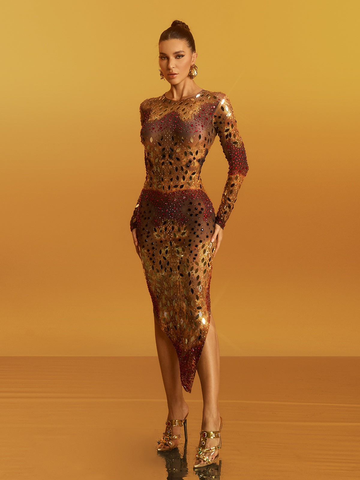 Rosstef Ombre Rhinestone Acrylic Midi Gömlek