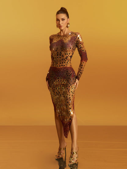 Rosstef Ombre Rhinestone Acrylic Midi Gömlek