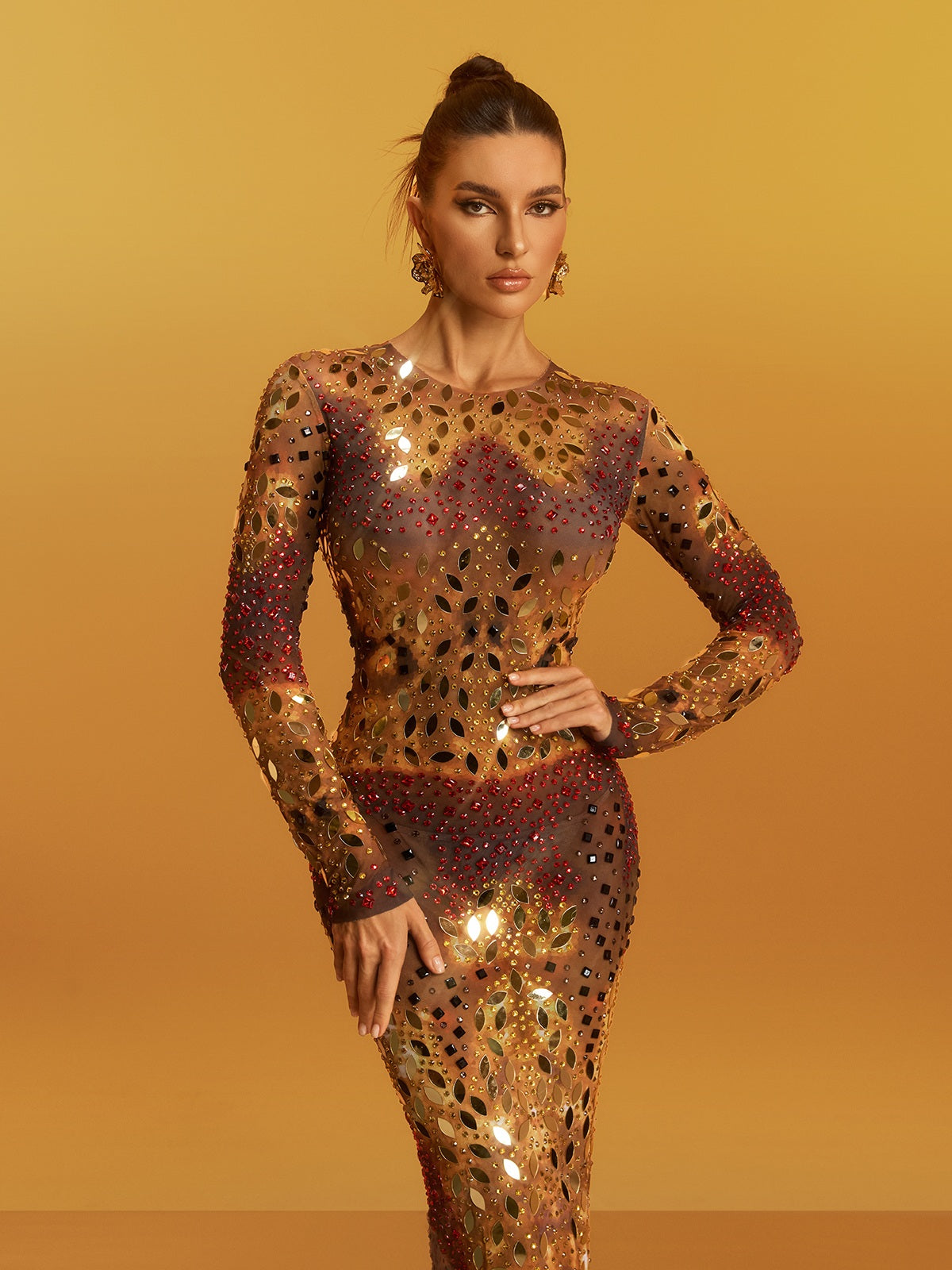 Rosstef Ombre Rhinestone Acrylic Midi Gömlek