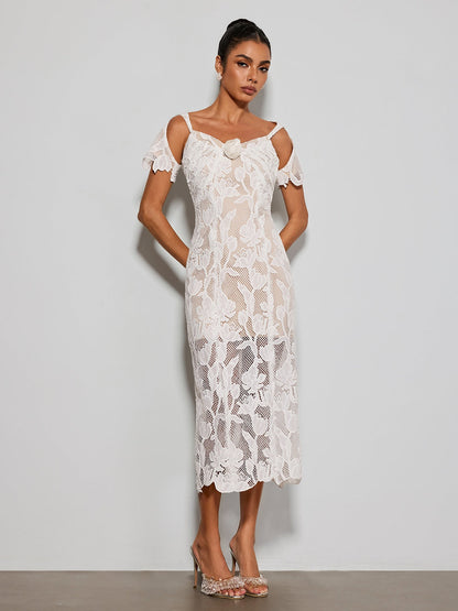 Rosstef Gravethic Flower Lace Cutout Midi Dress