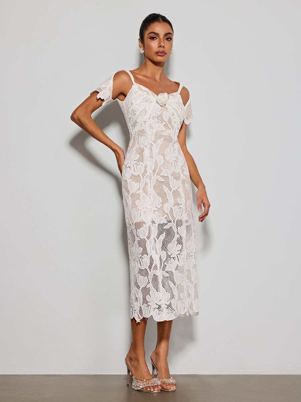 Rosstef Gravethic Flower Lace Cutout Midi Dress