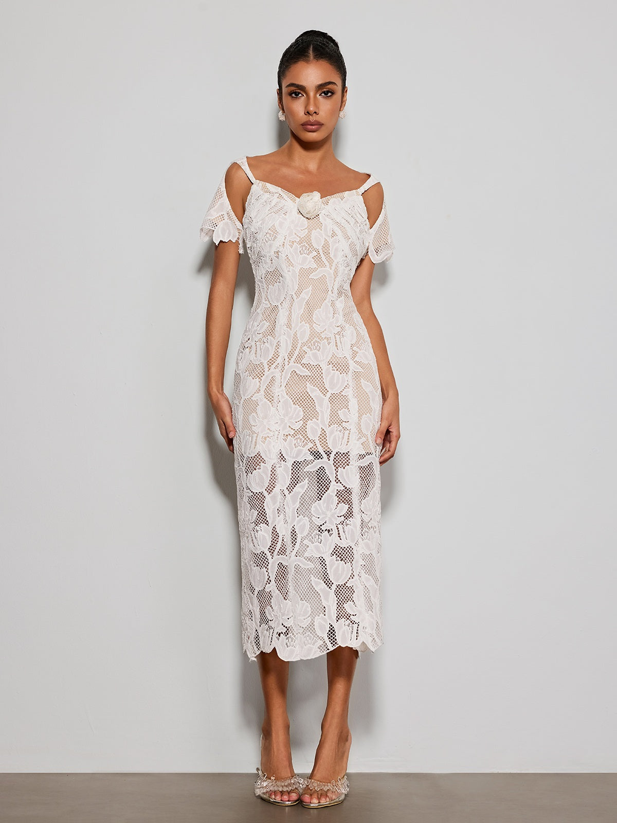 Rosstef Gravethic Flower Lace Cutout Midi Dress