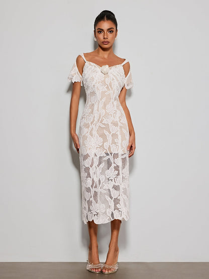 Rosstef Gravethic Flower Lace Cutout Midi Dress