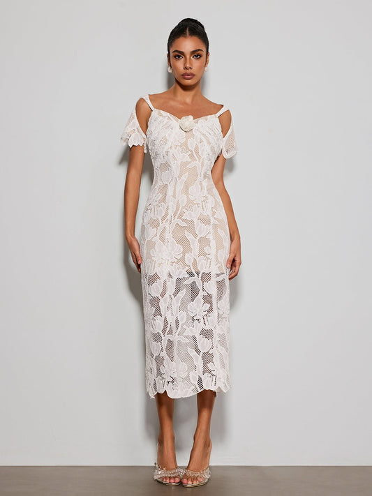 Rosstef Gravethic Flower Lace Cutout Midi Dress
