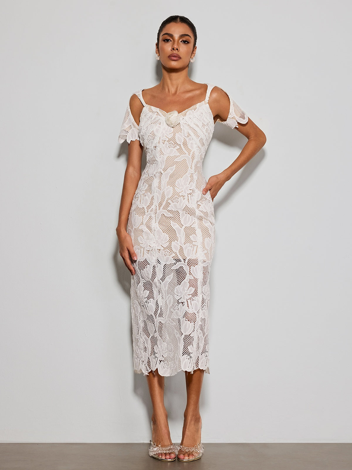 Rosstef Gravethic Flower Lace Cutout Midi Dress