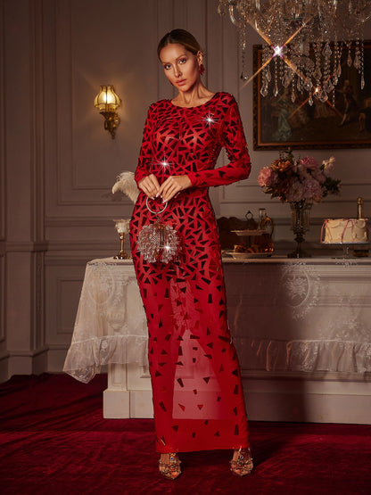 Guthrie Long Sleeve Acrylic Mesh Maxi Dress