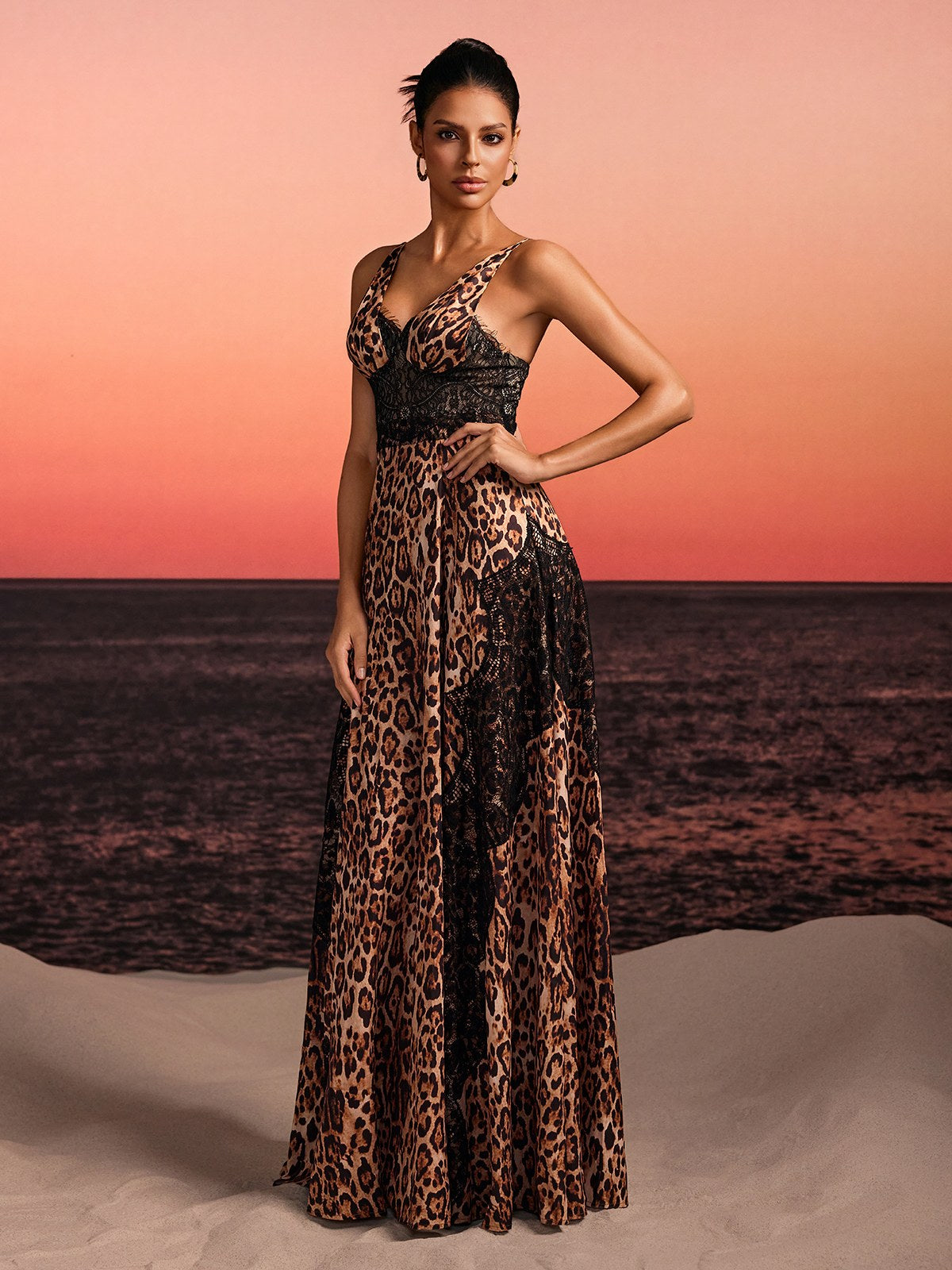 Halyra Sleeveless Lace Leopard Maxi Dress