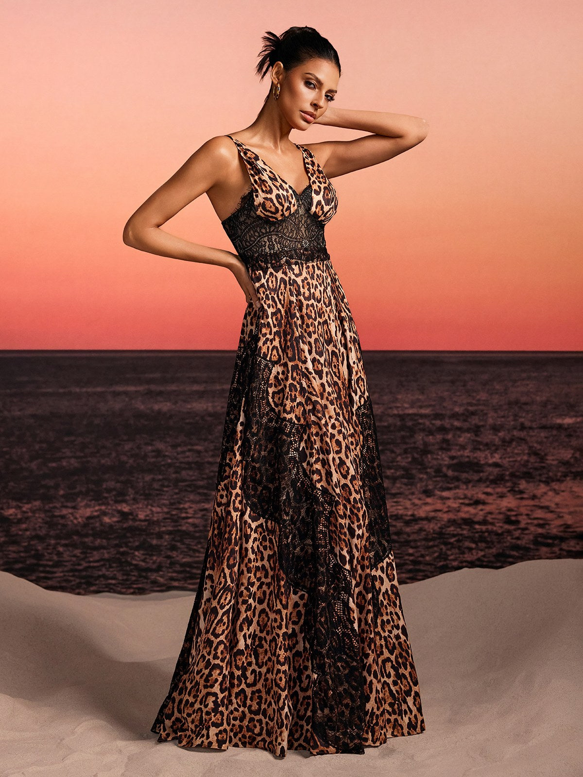 Halyra Sleeveless Lace Leopard Maxi Dress