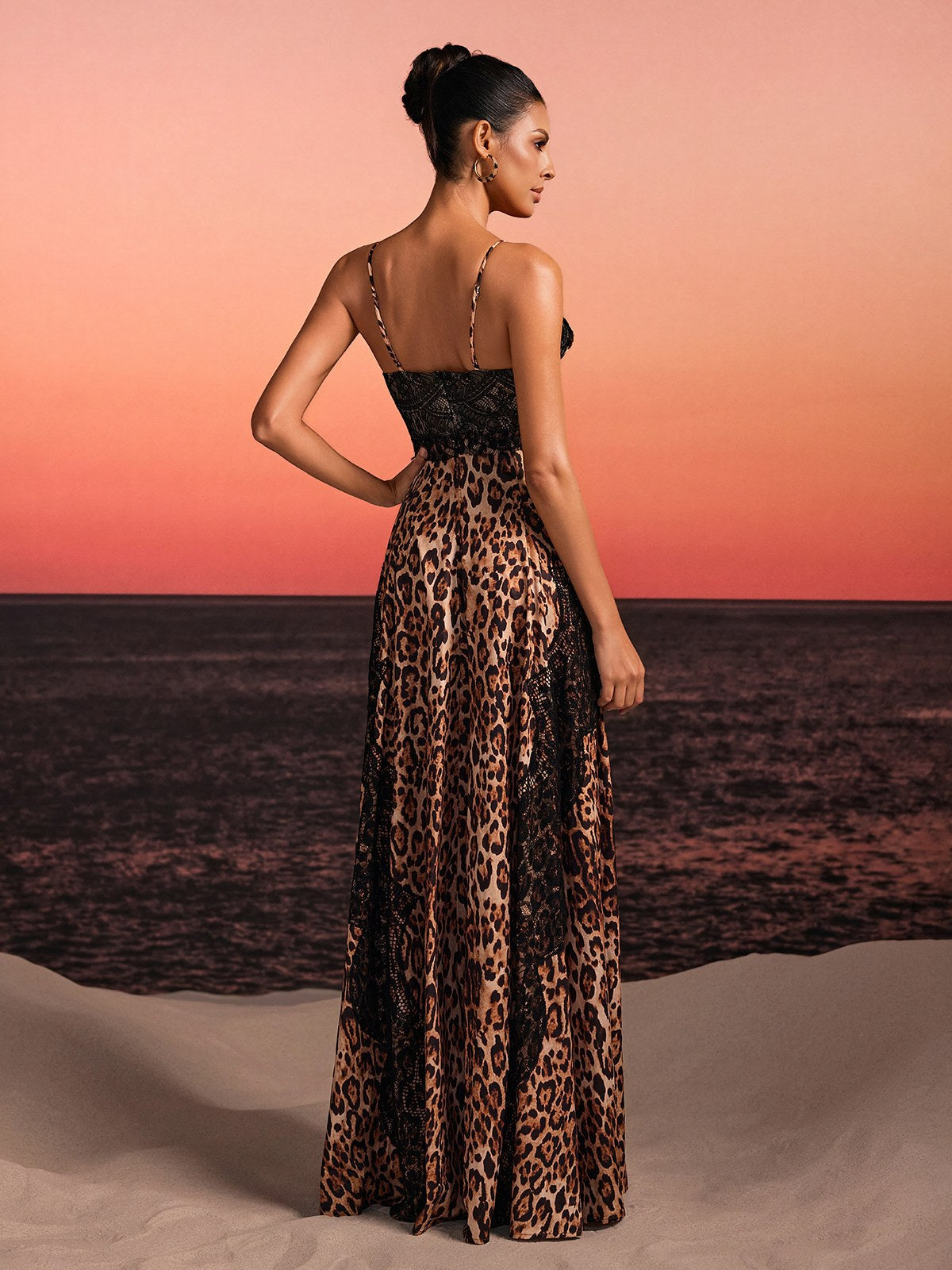Halyra Sleeveless Lace Leopard Maxi Dress