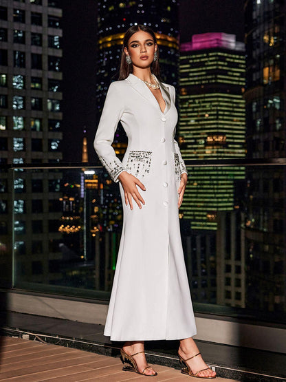 Hassan Rhinestone Blazer Dress In White