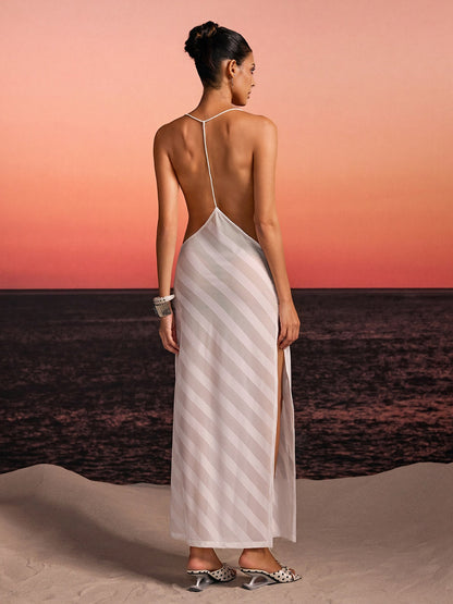 Havrel Backless Split Maxi Dress In White