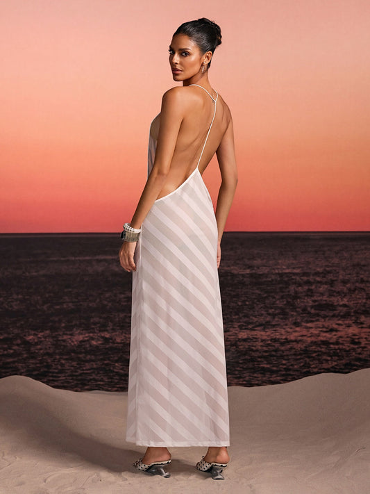 Rosstef Havrel Backless Split Maxi Dress - Beyaz
