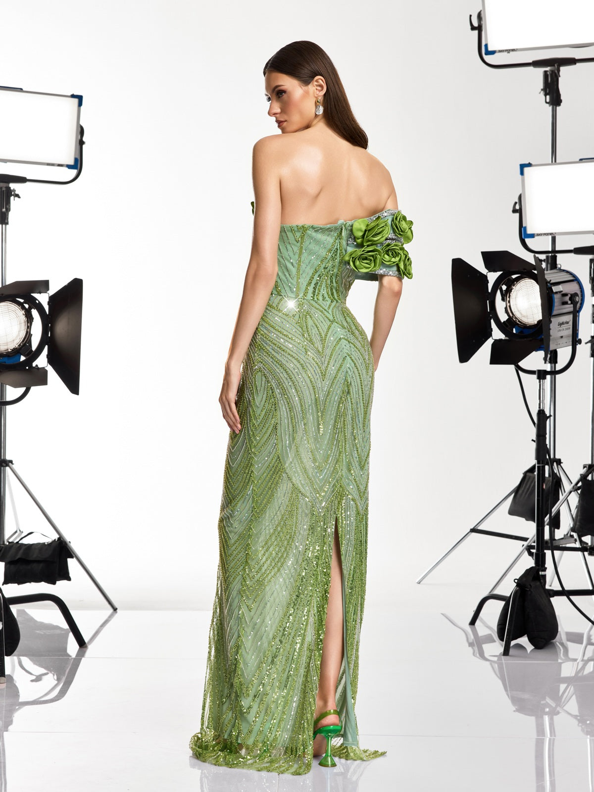 Havro Flower Sequin Rhinestone Maxi Dress