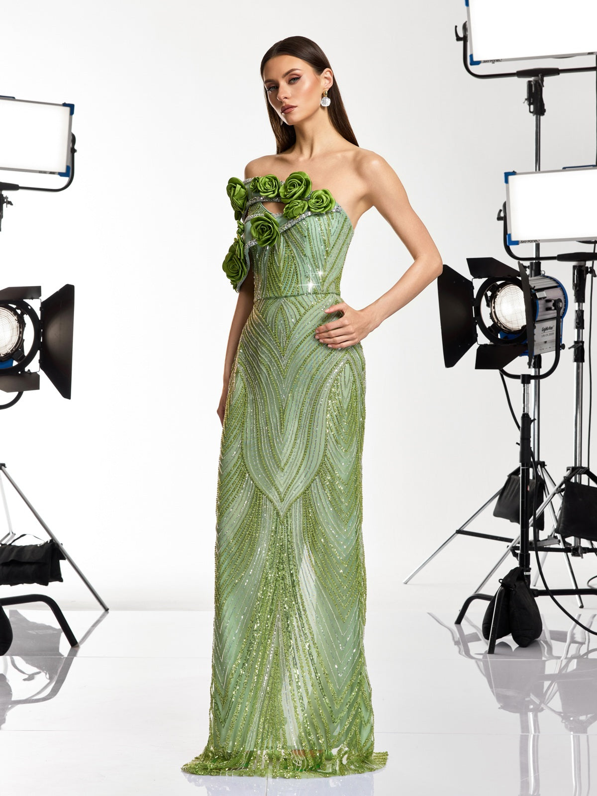 Havro Flower Sequin Rhinestone Maxi Dress
