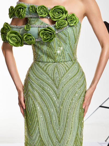 Havro Flower Sequin Rhinestone Maxi Dress