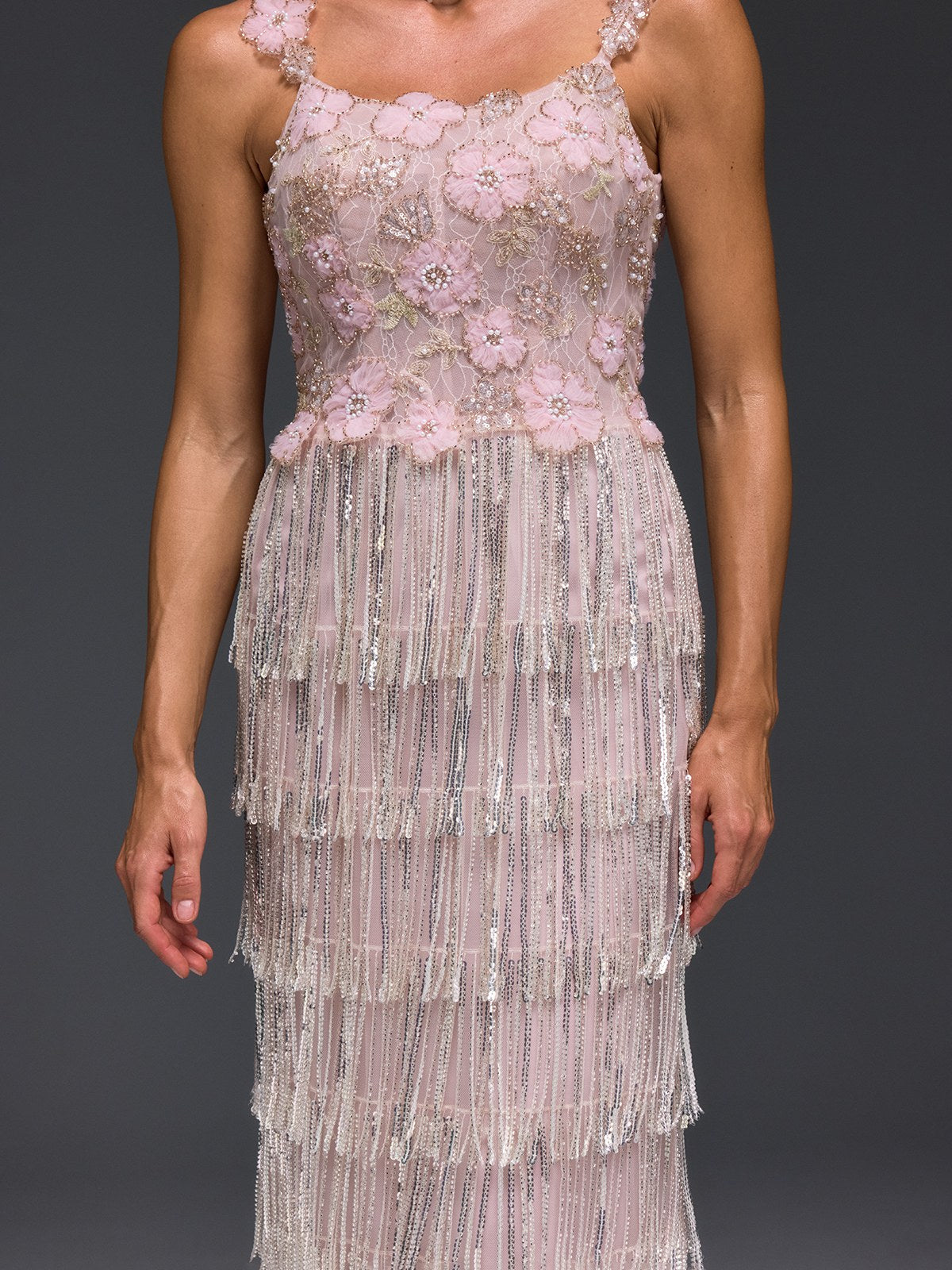 Heldris Fringe Sequin Flower Maxi Dress