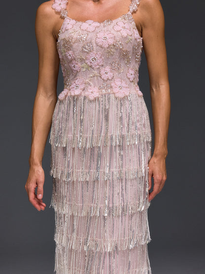 Heldris Fringe Sequin Flower Maxi Dress