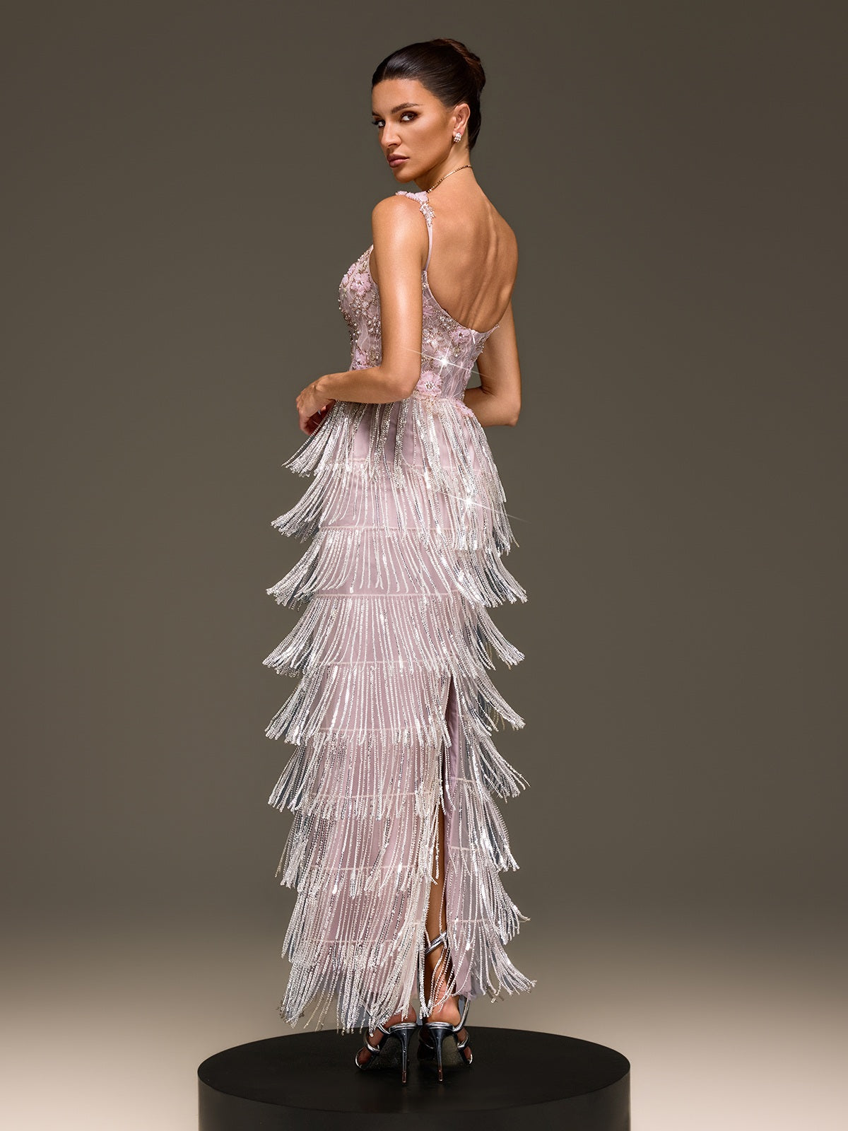 Heldris Fringe Sequin Flower Maxi Dress