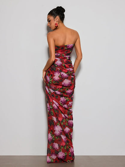 Helqyn Strapless Floral Split Maxi Dress
