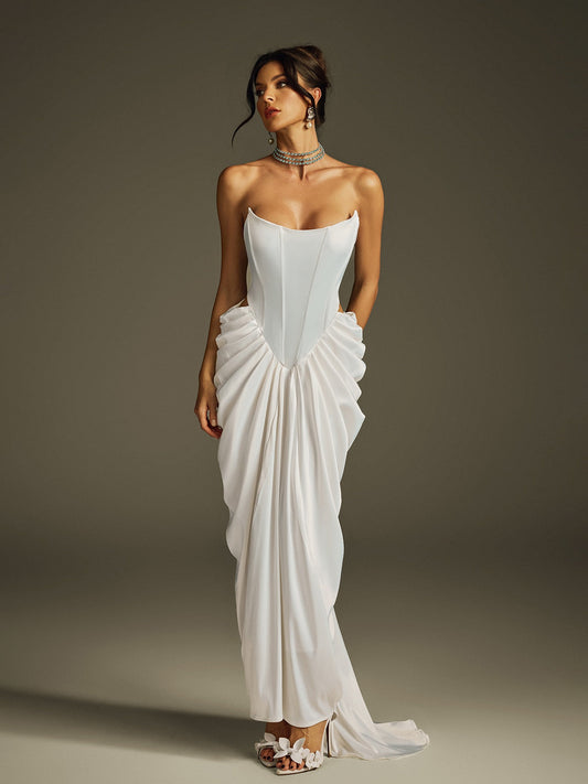 Rosstef Strapless Corset Satin Maxi Dress