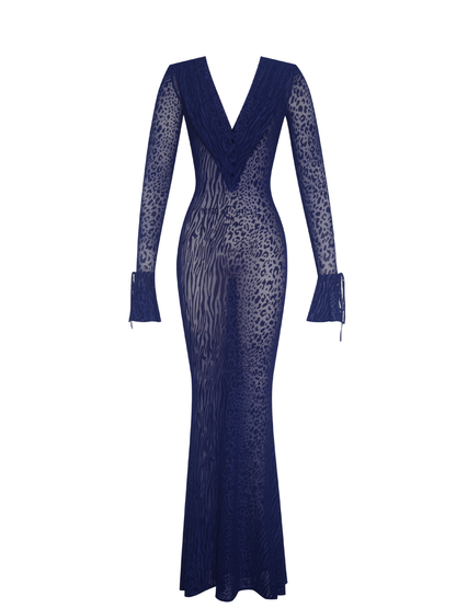Hygrola Plunge Neck Animal Printed Maxi Dress