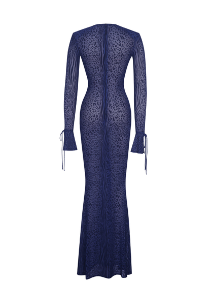 Hygrola Plunge Neck Animal Printed Maxi Dress