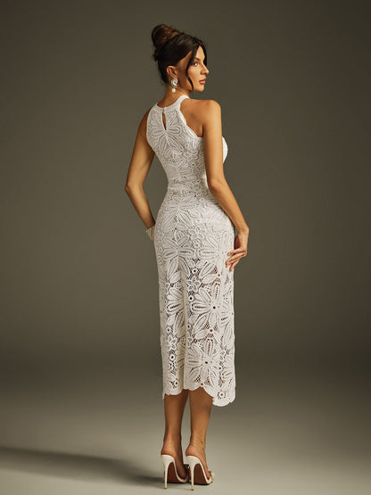 Rosstef Embroidered Halterneck Midi Dress