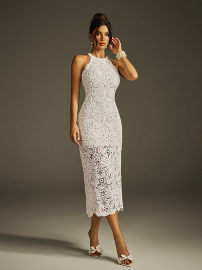 Rosstef Embroidered Halterneck Midi Dress