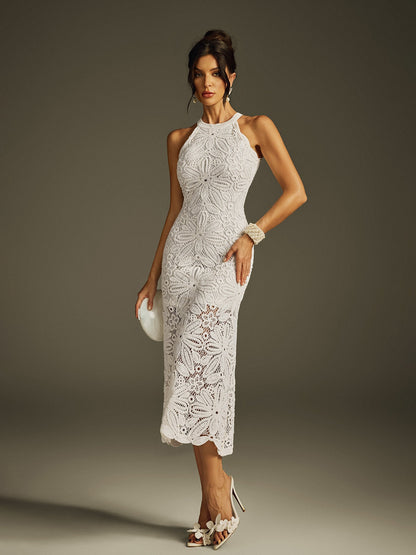 Rosstef Embroidered Halterneck Midi Dress