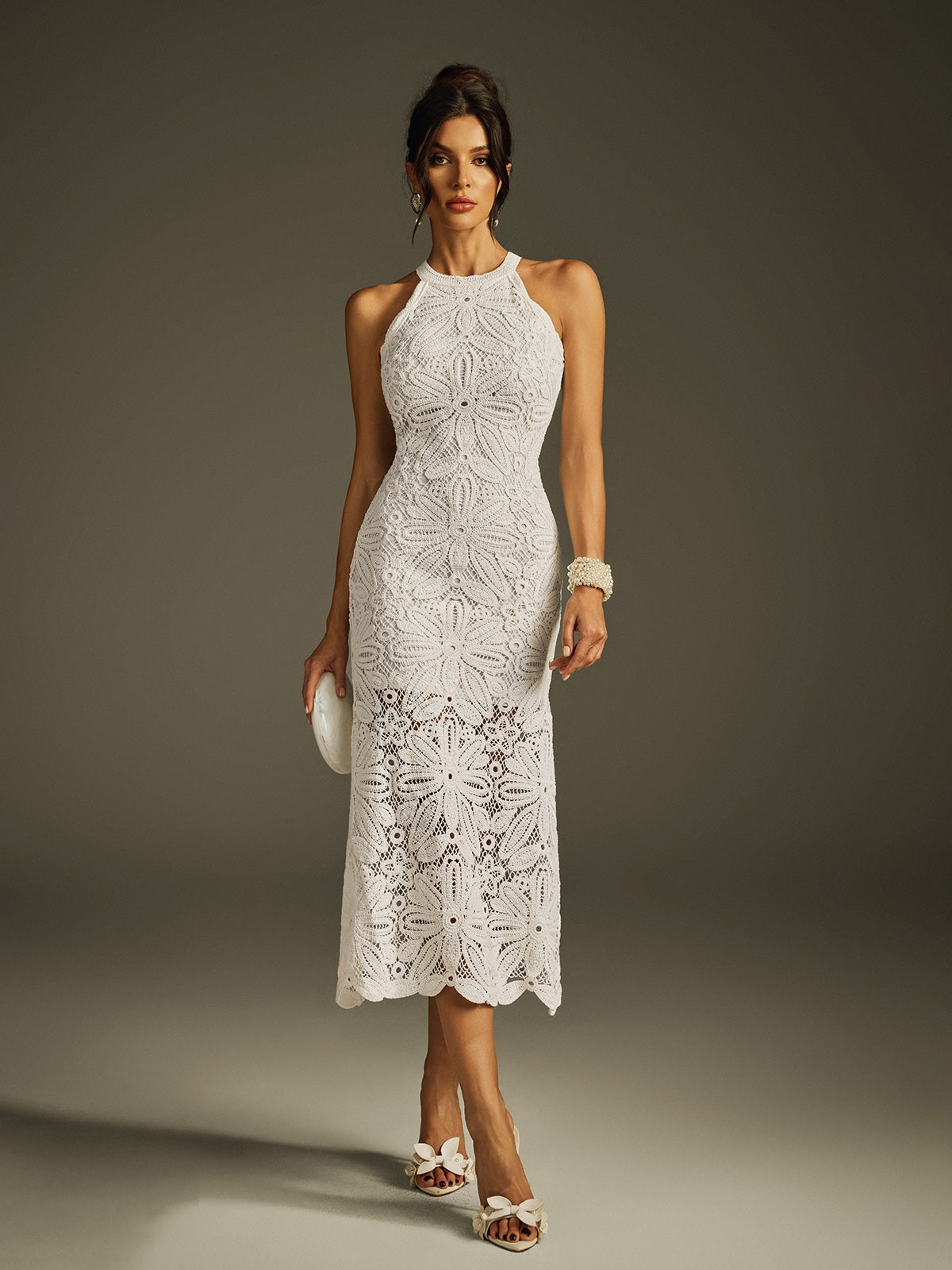 Rosstef Embroidered Halterneck Midi Dress