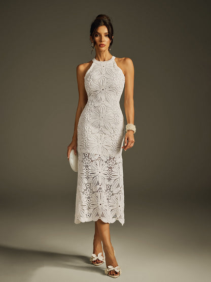 Rosstef Embroidered Halterneck Midi Dress