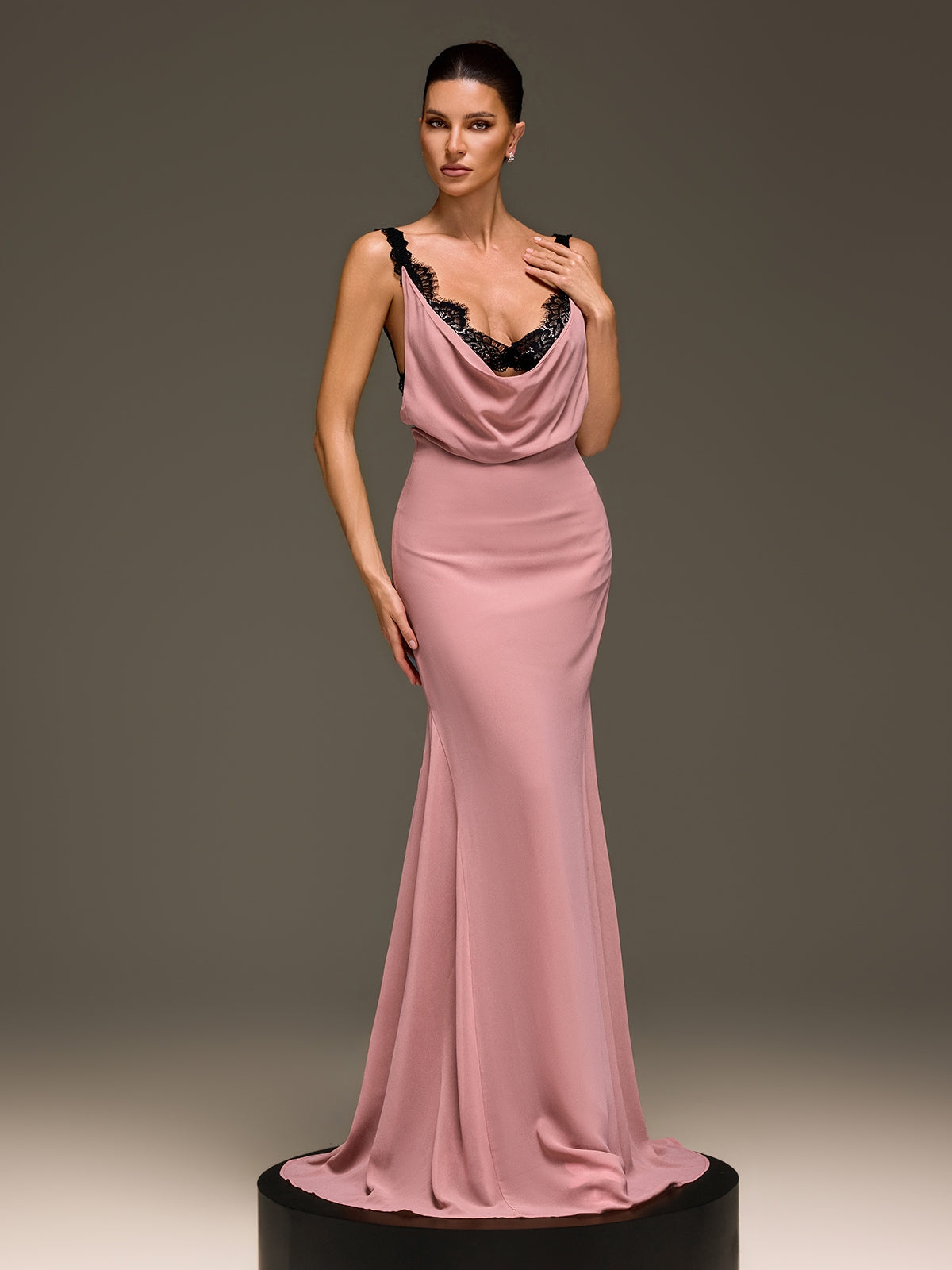 Rosstef Ilmaro Cowl Neck Lace Maxi Dress