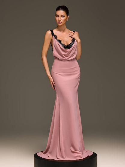 Rosstef Ilmaro Cowl Neck Lace Maxi Dress