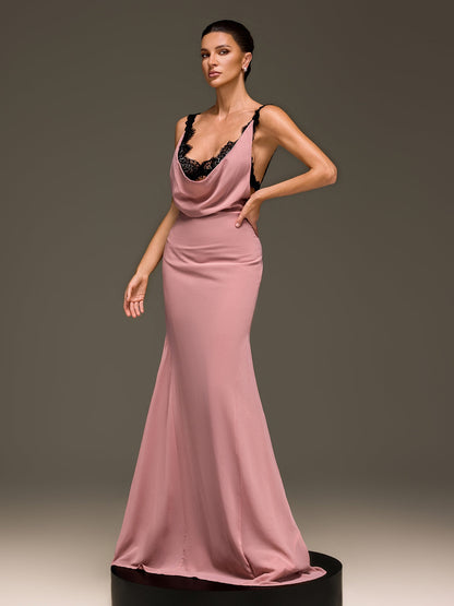 Rosstef Ilmaro Cowl Neck Lace Maxi Dress