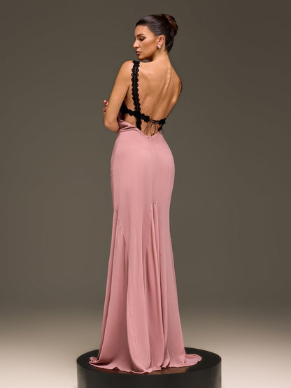 Rosstef Ilmaro Cowl Neck Lace Maxi Dress