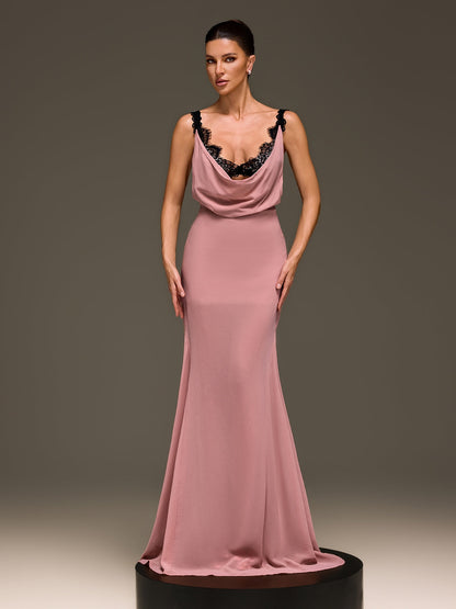 Rosstef Ilmaro Cowl Neck Lace Maxi Dress