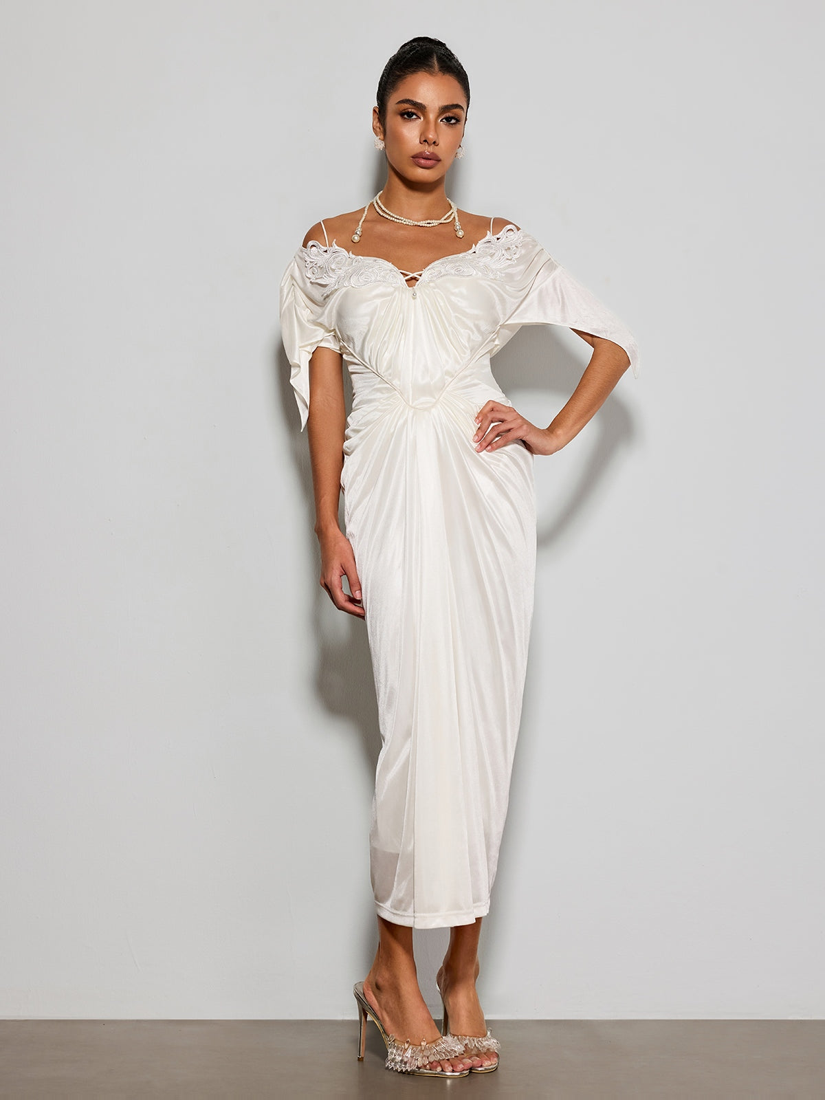Rosstef Off Shoulder Saten Mini Giyin