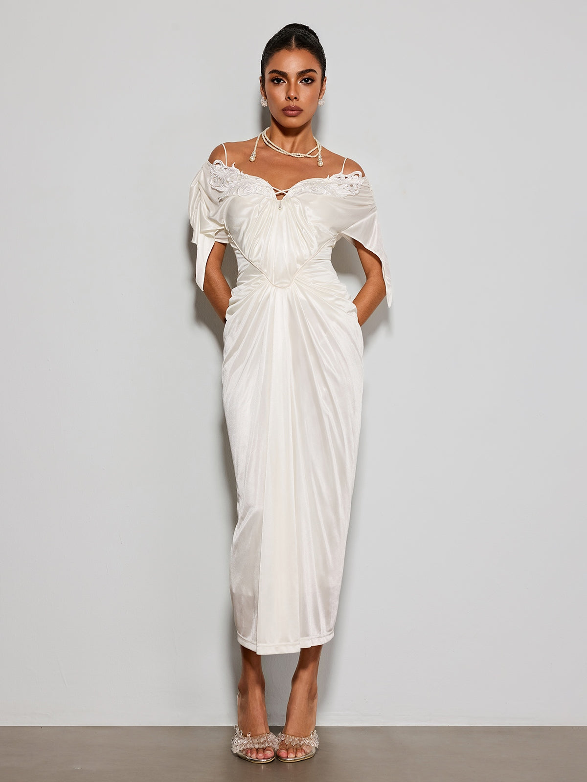 Rosstef Off Shoulder Saten Mini Giyin