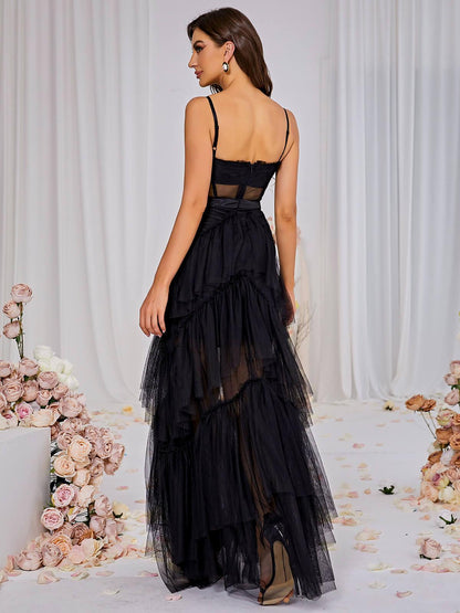 Inaya Mesh Maxi Dress In Black
