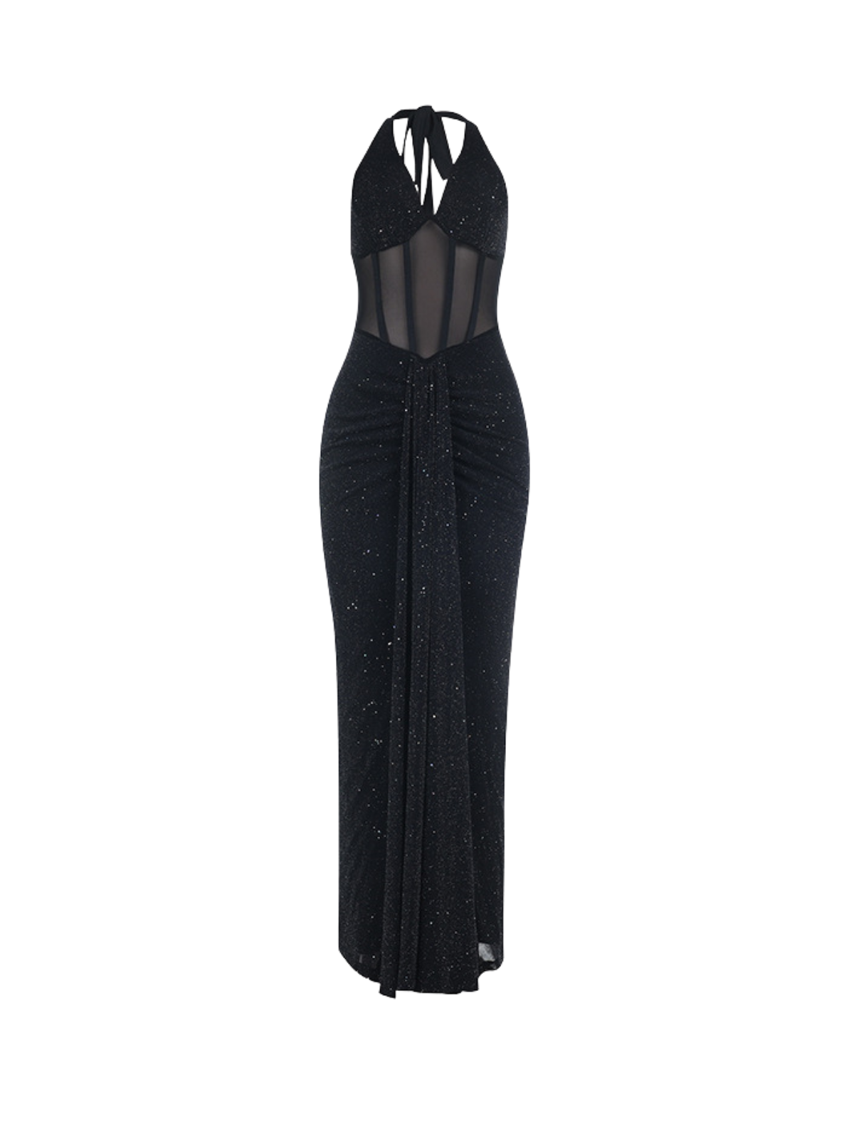 Ioryxa Halterneck Glitter Mesh Maxi Dress