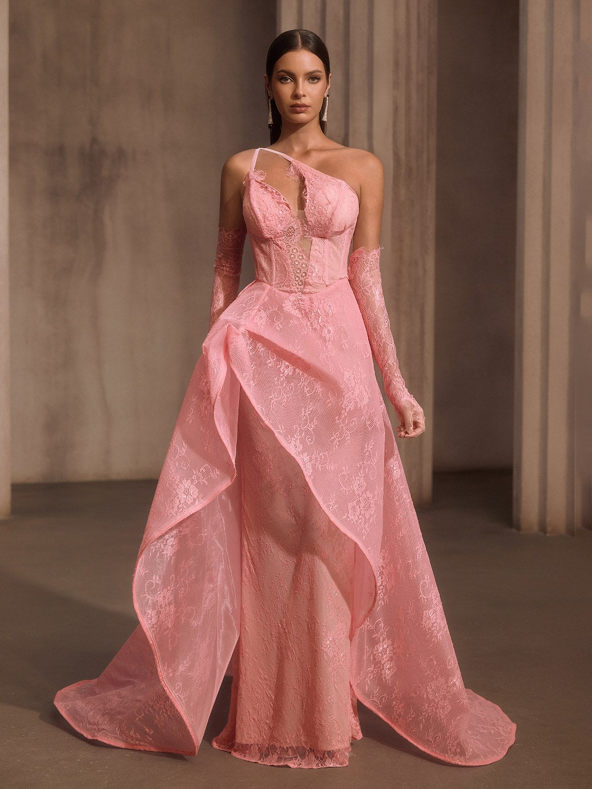 Ioryxel Lace Corset Flared Maxi Dress With Gloves