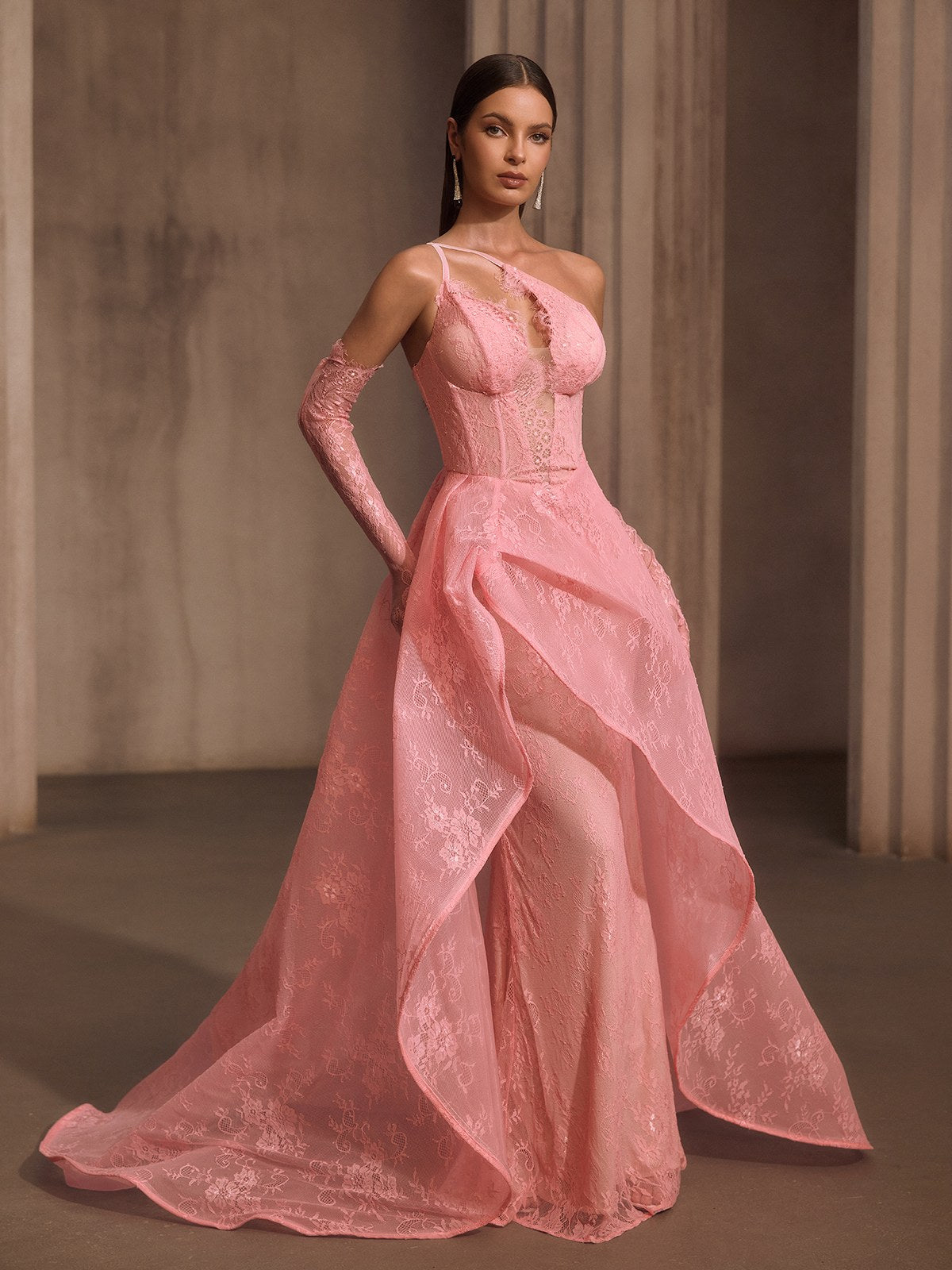Ioryxel Lace Corset Flared Maxi Dress With Gloves
