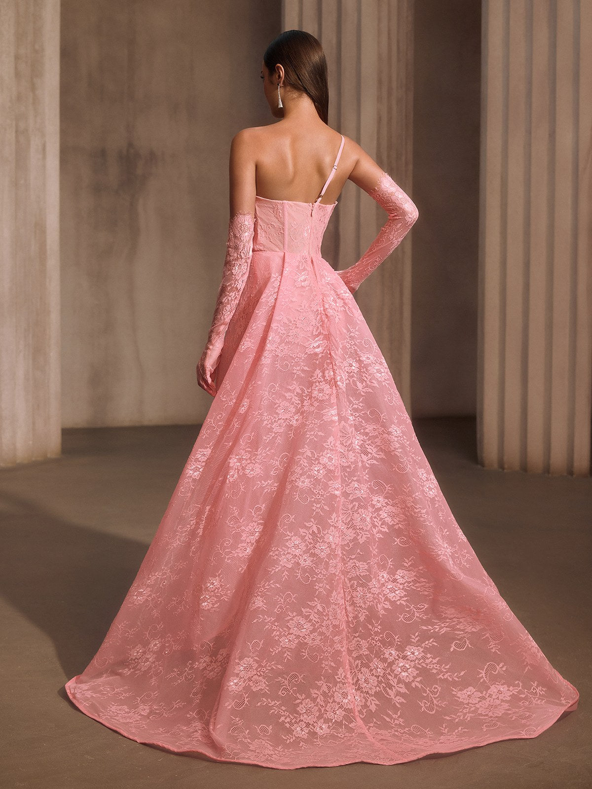 Ioryxel Lace Corset Flared Maxi Dress With Gloves